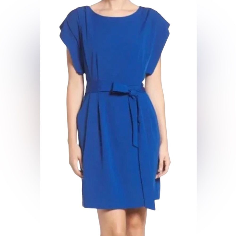 NWT Eliza J. Royal Blue Capped Sleeve Belted Sheath Dress